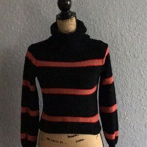 Black and Orange Striped Women's Turtleneck Sweater